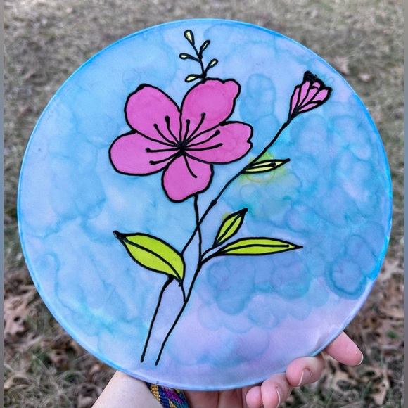 Handmade Silk Painting Art Piece - Hawaiian Flower Vibrant Colors Tie Dye Effect - Picture 10 of 13